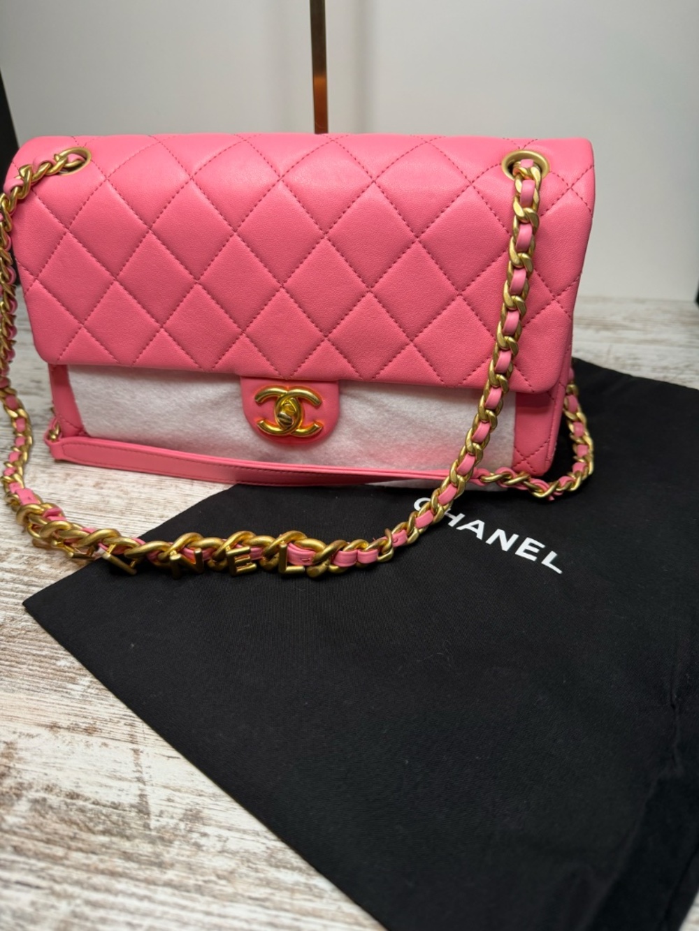 Chanel Logo Letters Touch Chain Flap Bag Quilted Lambskin Medium - Picture 13 of 13